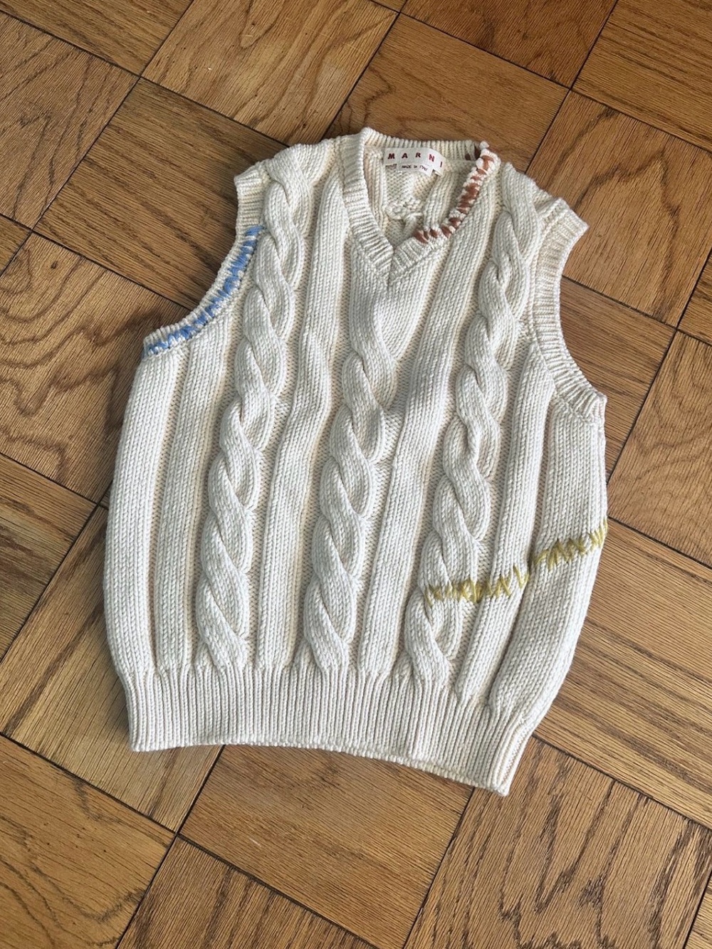 Marni Cable-Knit V-Neck Sweater Vest (Cream), Size 48 (M)